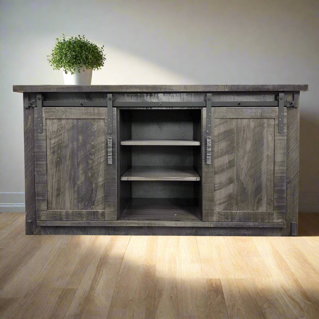 Wooden cabinet with sliding doors on a white background