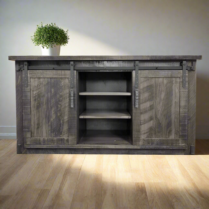 Wooden cabinet with sliding doors on a white background