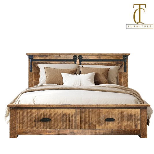 Iron Track Solid Wood Bed