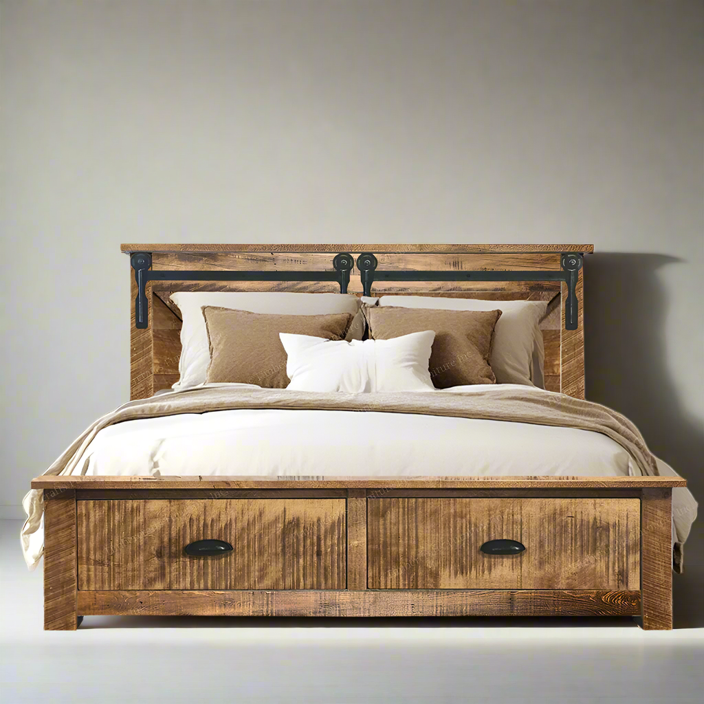 Iron Track Solid Wood Bed