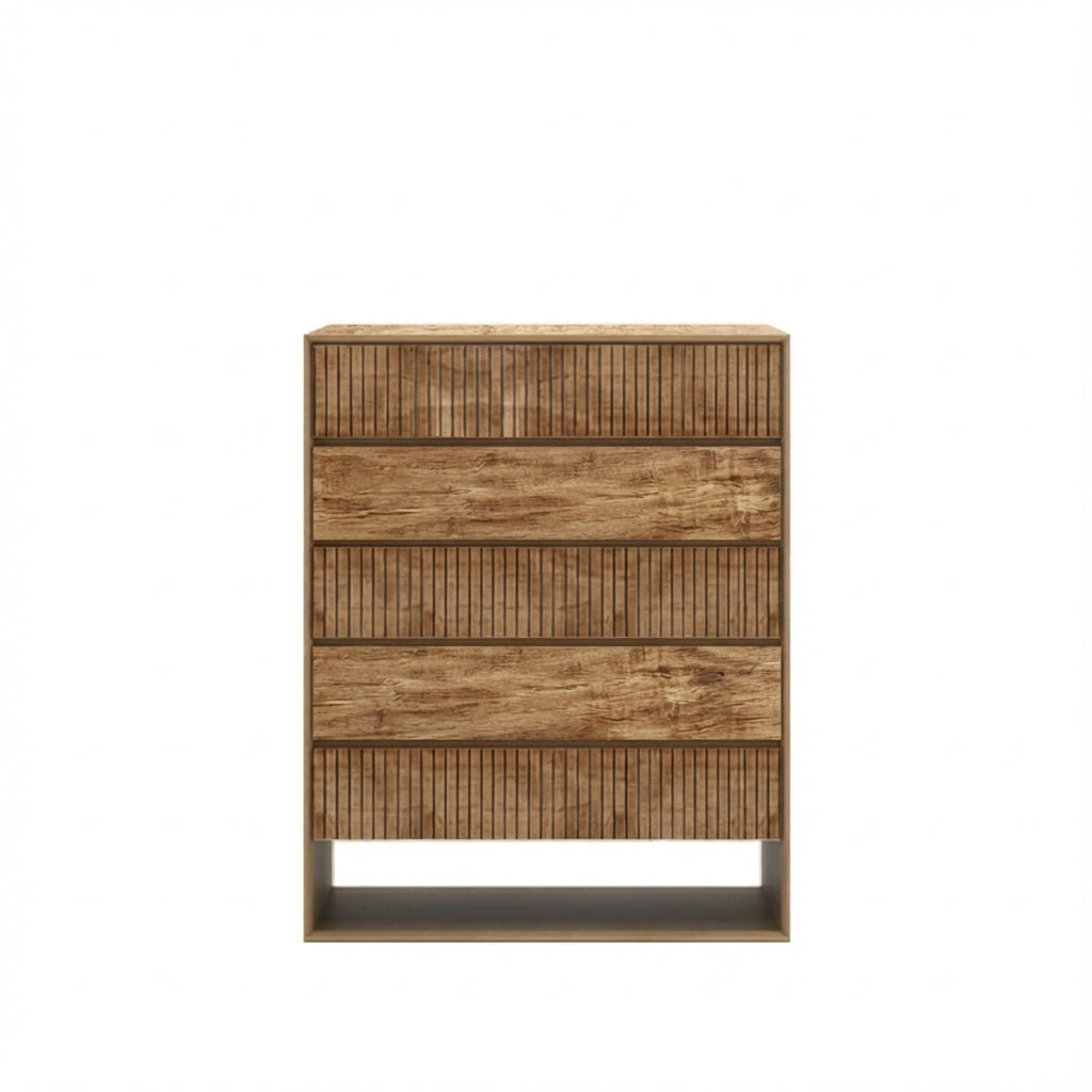 Wooden dresser with four drawers on a white background