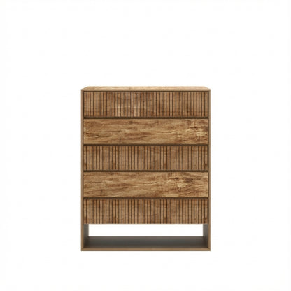 Wooden dresser with four drawers on a white background