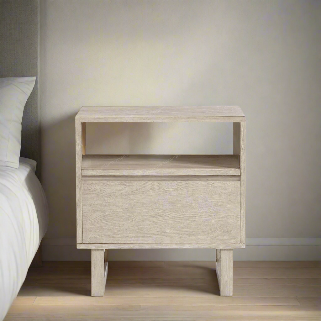 Leroy 1 Drawer Open Shelf Solid Wood Nightstand