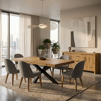 Luxora Solid Wood Top With Metal Base Dining Table