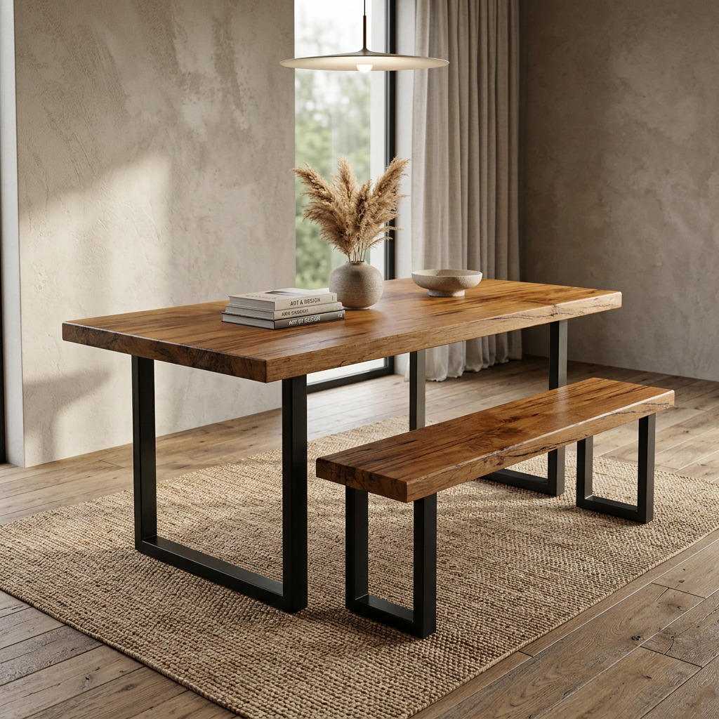 Lux Solid Wood Dining Table Top With Metal Base