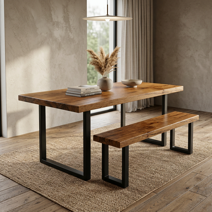 Lux Solid Wood Dining Table Top With Metal Base