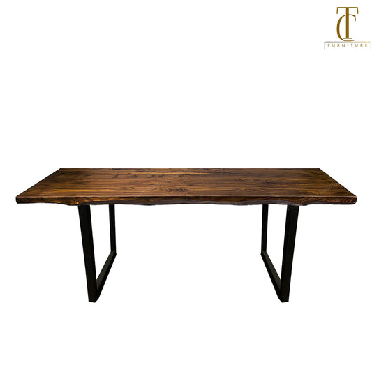 Lux Walnut Solid Wood Dining Table Top With Metal Base