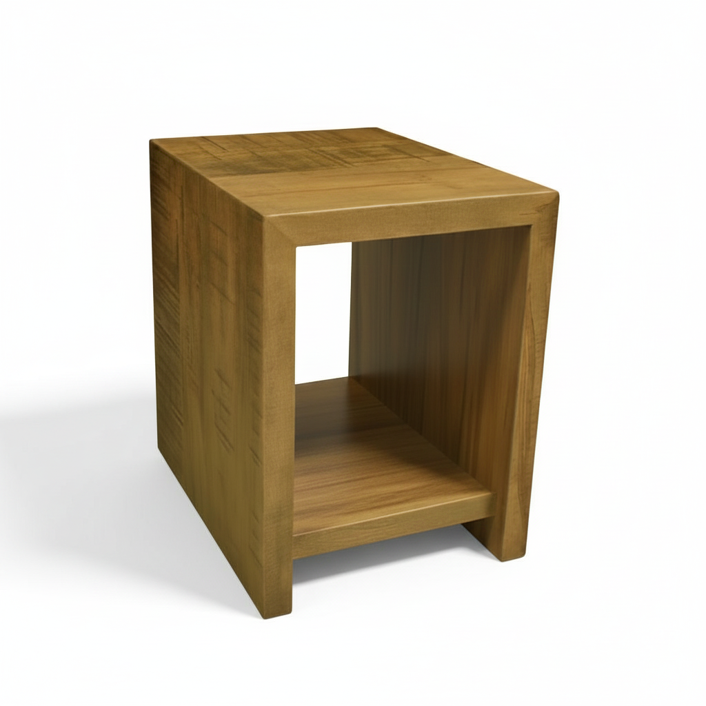 Wooden side table on a white background