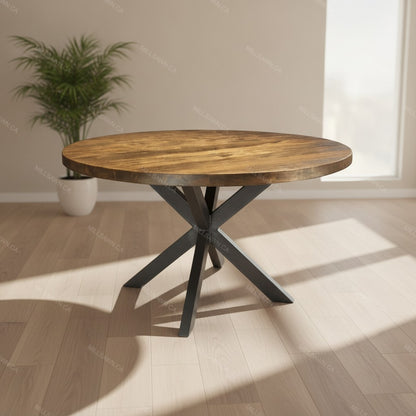Maxwell Round Solid wood Top with Metal Base Dining Table