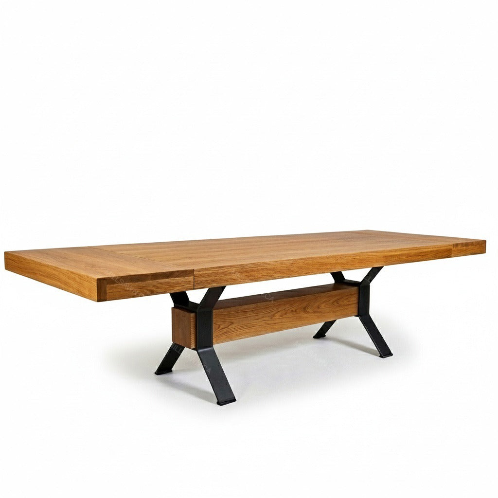 Ratcliffe Solid Wood Top With Metal Base Table + 2-16" End Leaves