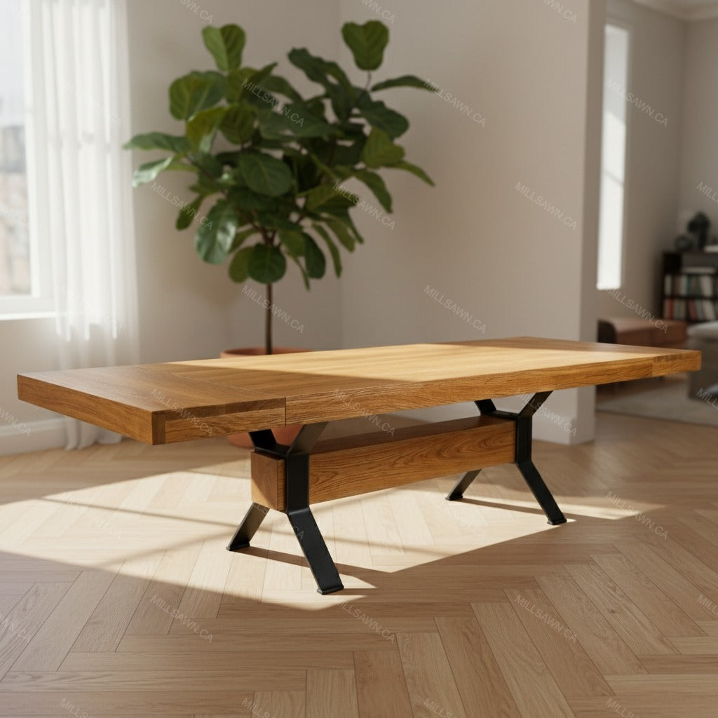 Ratcliffe Solid Wood Top With Metal Base Table + 2-16" End Leaves