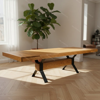 Ratcliffe Solid Wood Top With Metal Base Table + 2-16" End Leaves
