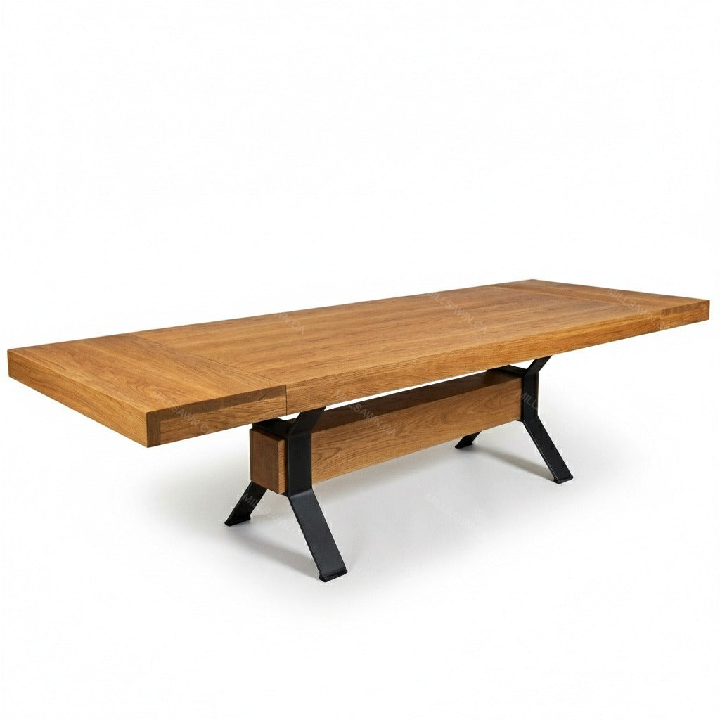 Ratcliffe Solid Wood Top With Metal Base Table + 2-16" End Leaves