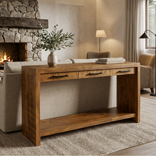 Luxora Solid Wood Sofa Table W/ Drawers