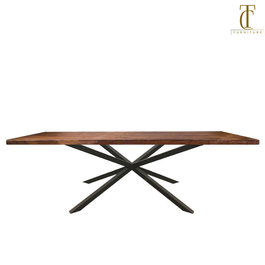 Logan Walnut Solid Wood Dining Table Top With Metal Base