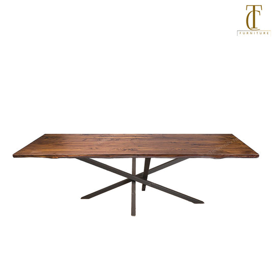 Spartan Walnut Solid Wood Dining Table Top With Metal Base