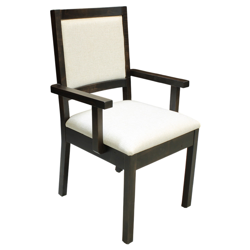 Wooden chair with white cushion on a white background