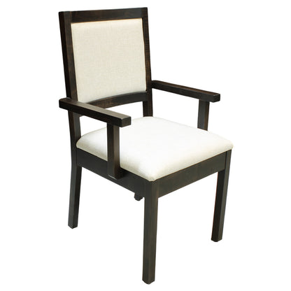 Wooden chair with white cushion on a white background