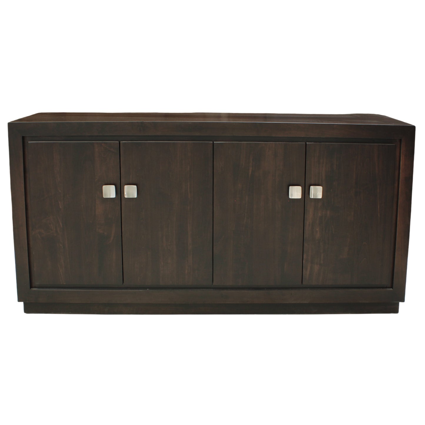 Dark wood cabinet with four doors on a white background