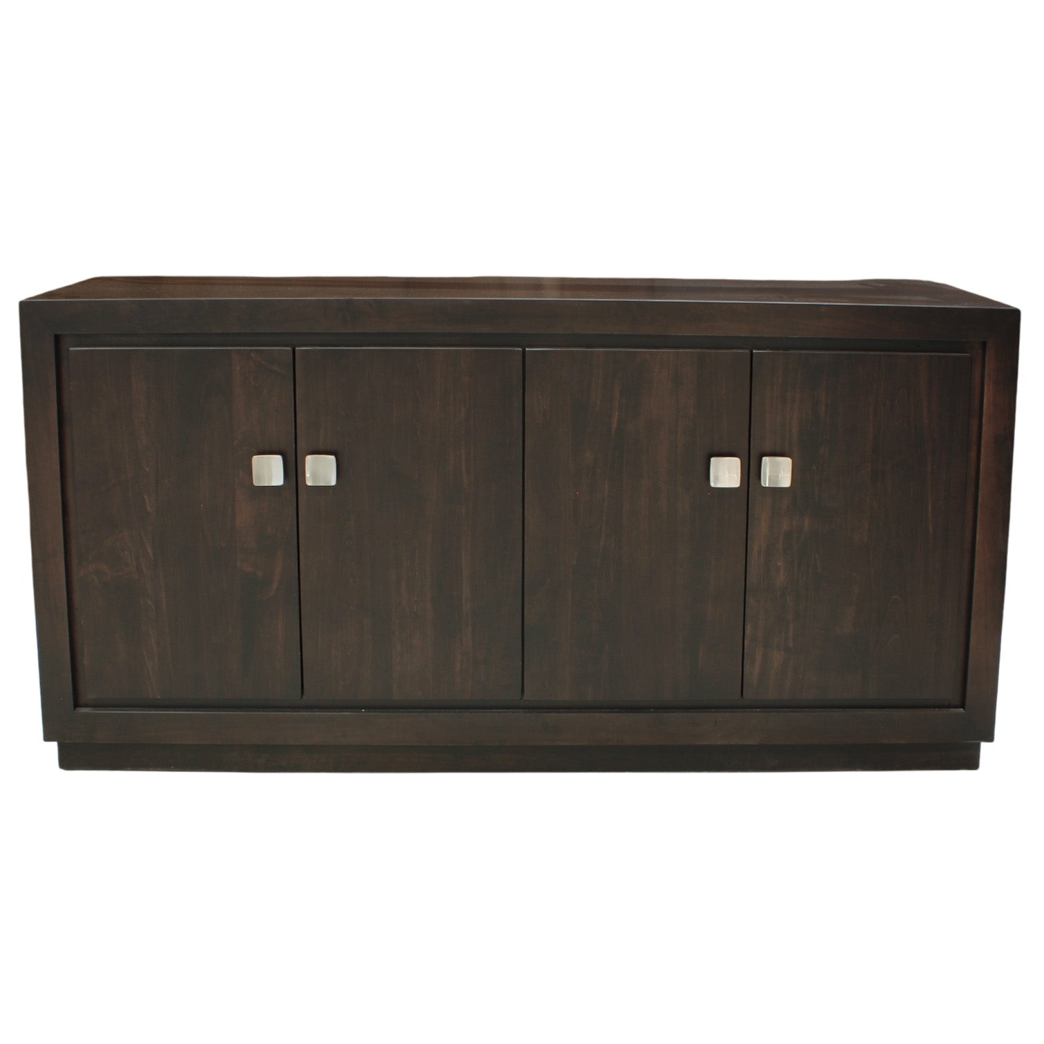 Dark wood cabinet with four doors on a white background