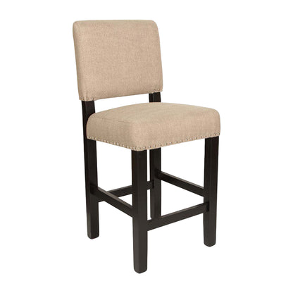 Beige bar stool with black legs on a white background