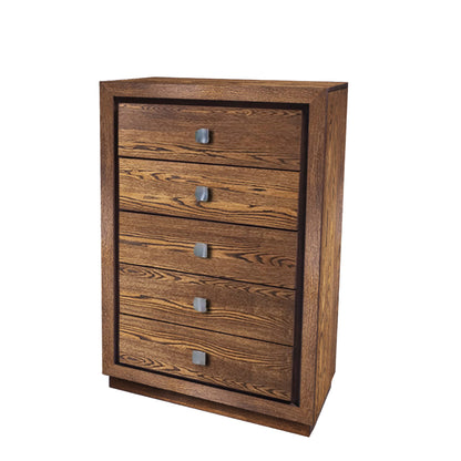 Wooden dresser with four drawers on a white background