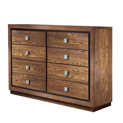 Wooden dresser with six drawers on a white background