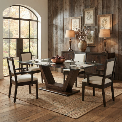 Thornhill Solid Wood Dining Table Glass Top