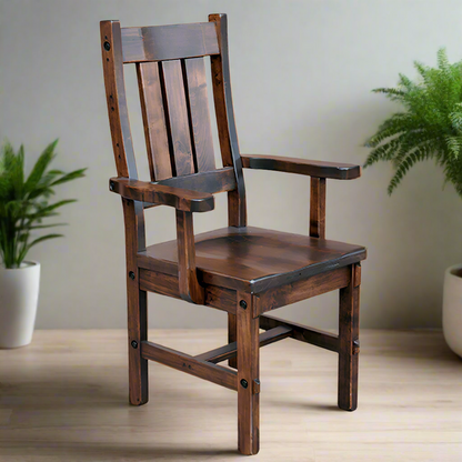 Wooden chair with armrests in a room with plants