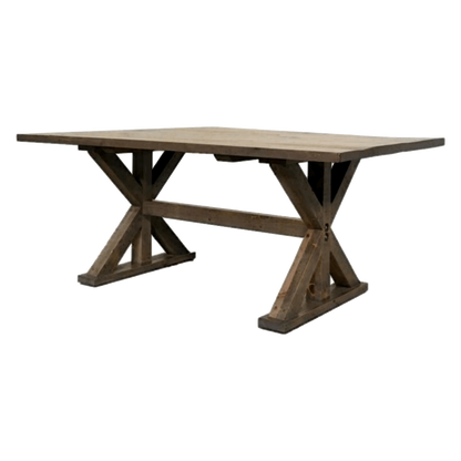 Rustic Truss Solid wood Top With Metal Base Dining Table