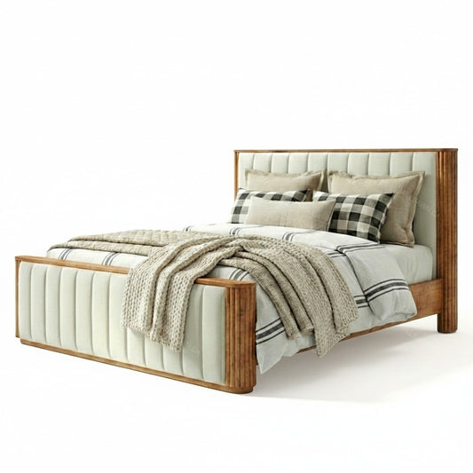 Vallery LX Solid Wood Bed W/ Upholstered Headoard