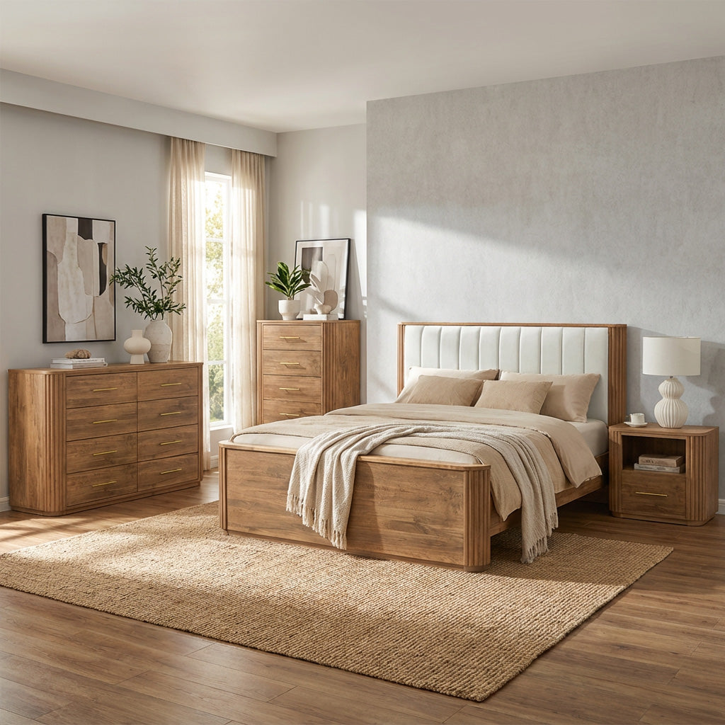 Vallery LX Solid Wood Bed W/ Upholstered Headoard