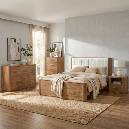 Vallery LX Solid Wood Bed W/ Upholstered Headoard