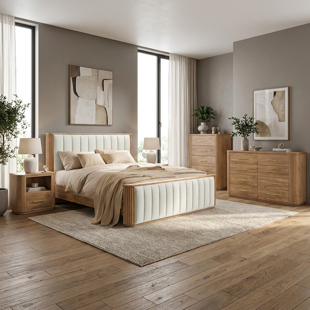 Vallery LX Solid Wood Bed W/ Upholstered Headoard