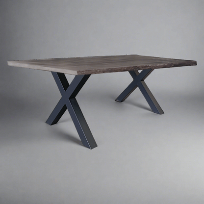 X-Base Solid Wood Top With Metal Base Dining Table