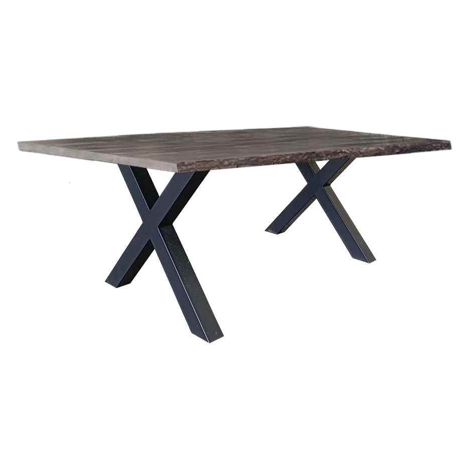 X-Base Solid Wood Top With Metal Base Dining Table