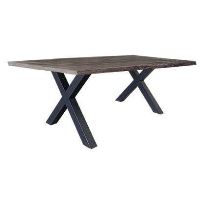 X-Base Solid Wood Top With Metal Base Dining Table