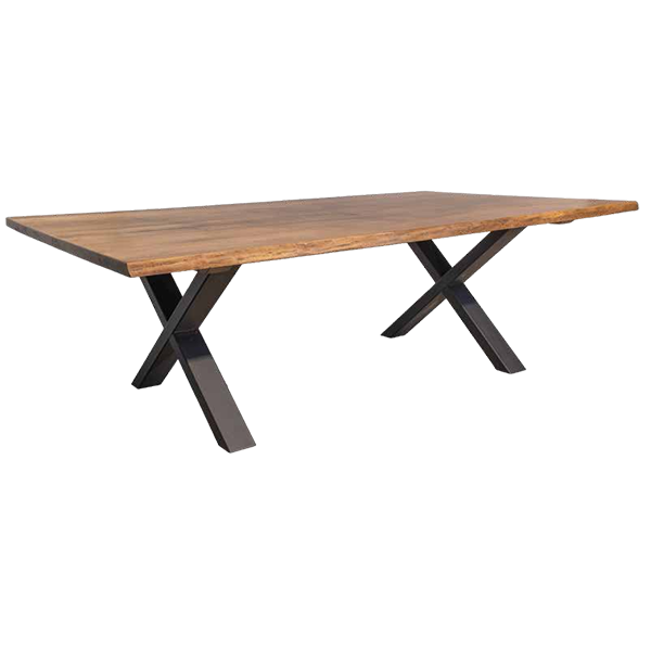 X-Base Solid Wood Top With Metal Base Dining Table