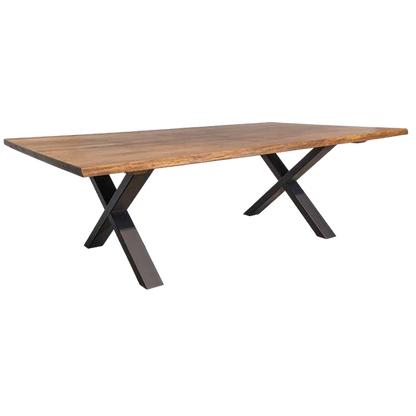 X-Base Solid Wood Top With Metal Base Dining Table