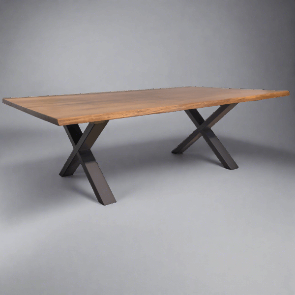 X-Base Solid Wood Top With Metal Base Dining Table