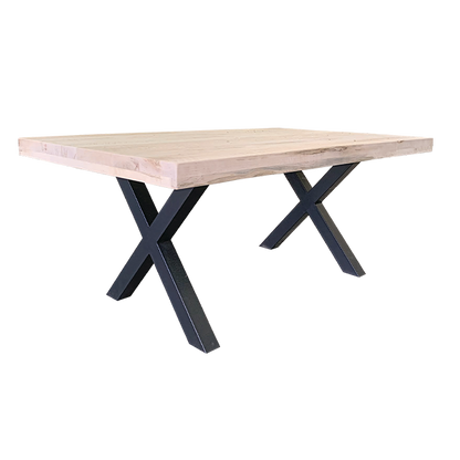 X-Base Solid Wood Top With Metal Base Dining Table