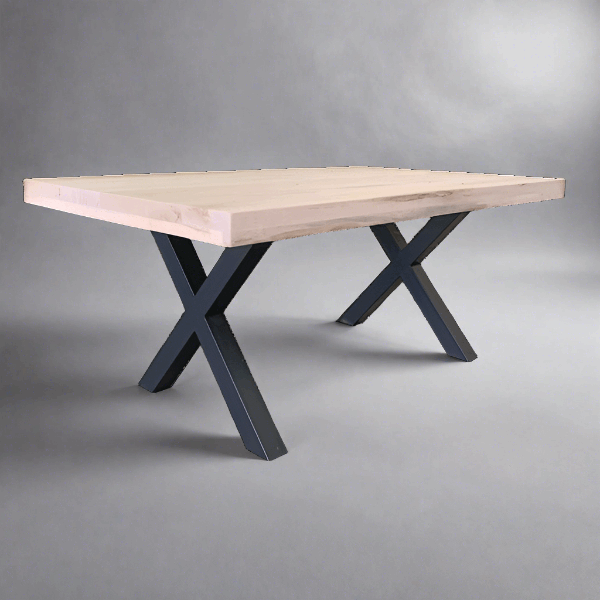 X-Base Solid Wood Top With Metal Base Dining Table