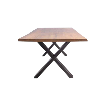 X-Base Solid Wood Top With Metal Base Dining Table