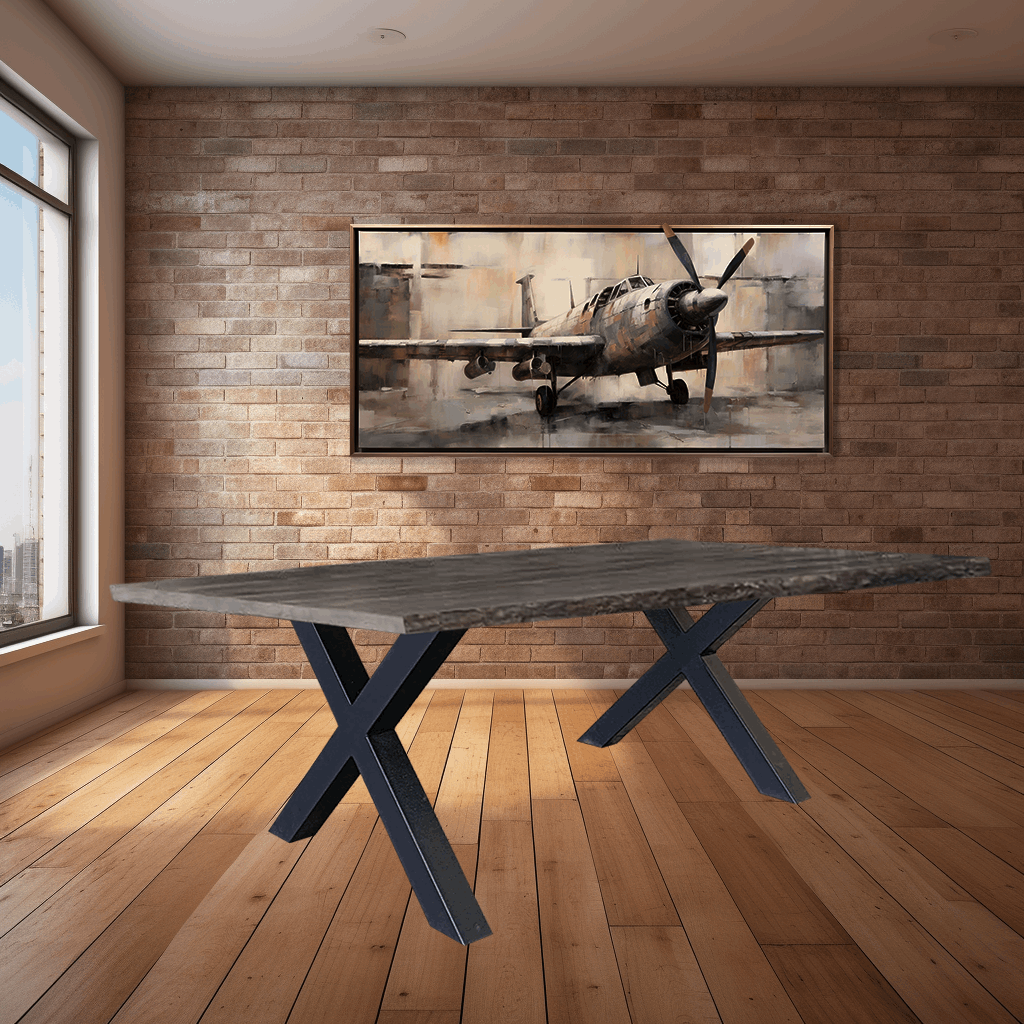 X-Base Solid Wood Top With Metal Base Dining Table