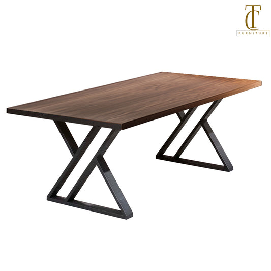 Zenith Walnut Solid Wood Dining Table Top With Metal Base