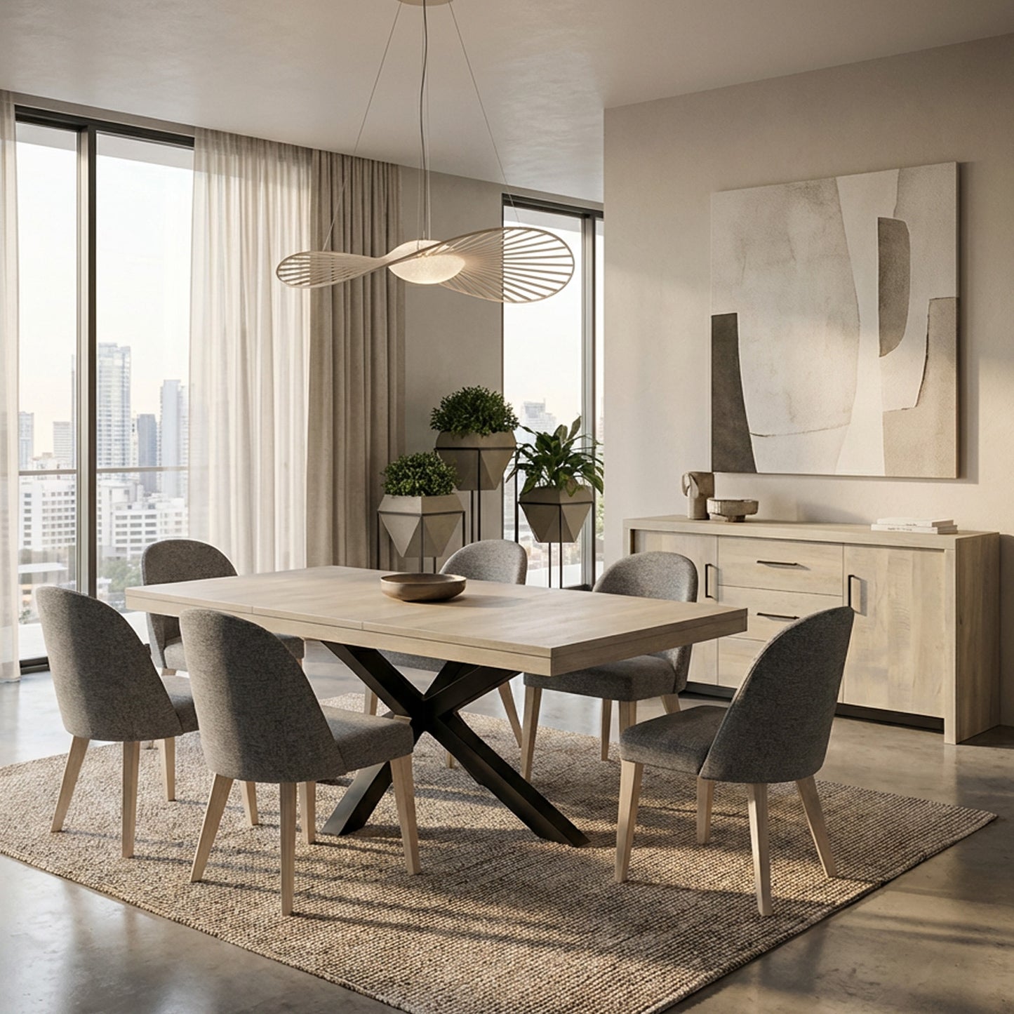 Luxora Solid Wood Top With Metal Base Dining Table