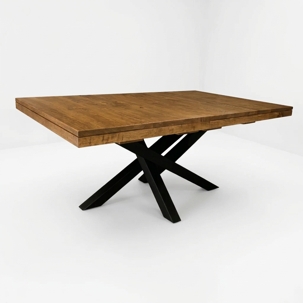 Luxora Solid Wood Top With Metal Base Dining Table – Timbercrafts Furniture