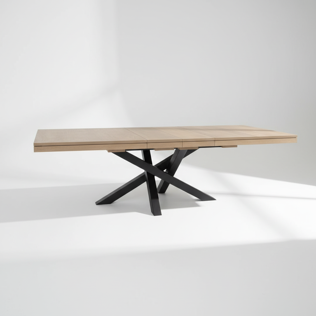 Luxora Solid Wood Top Table With Metal base + 2-12" center Leaves