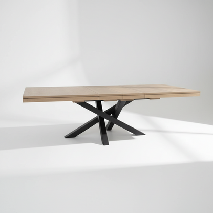 Luxora Solid Wood Top Table With Metal base + 2-12" center Leaves