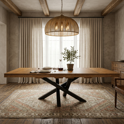Luxora Solid Wood Top Table With Metal base + 2-12" center Leaves